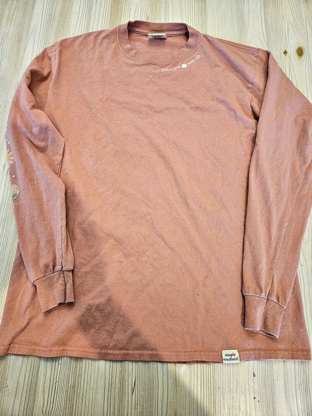 Simply Southern Peace Love Scrub Life Long Sleeve T-Shirt Tee Pink Medium